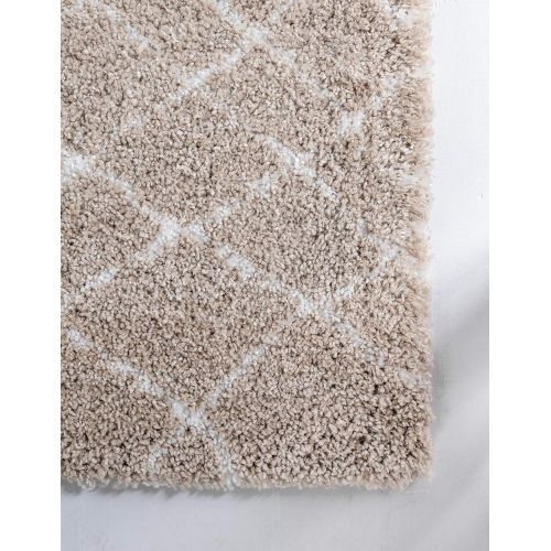  Unique Loom Rabat Shag Collection Tribal Moroccan Nomad Plush Taupe Area Rug (8 x 10)
