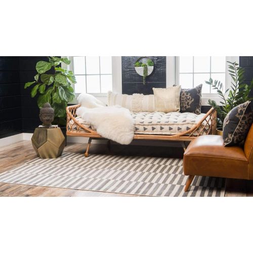  Unique Loom Williamsburg Collection Low Pile Height Casual Striped Yellow Area Rug (9 x 12)