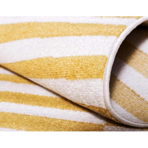  Unique Loom Williamsburg Collection Low Pile Height Casual Striped Yellow Area Rug (9 x 12)