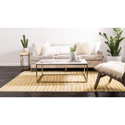  Unique Loom Williamsburg Collection Low Pile Height Casual Striped Yellow Area Rug (9 x 12)