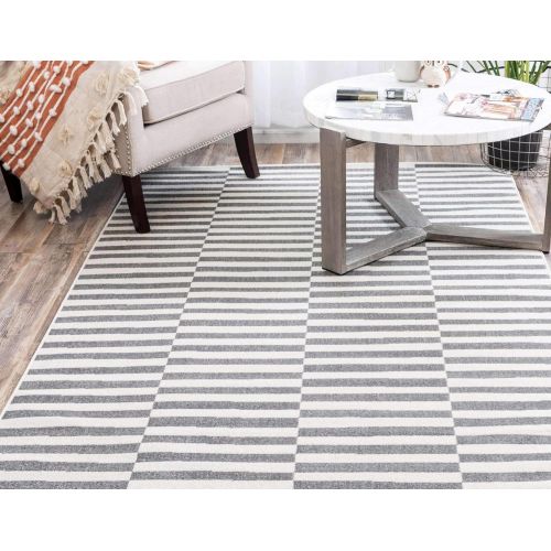  Unique Loom Williamsburg Collection Low Pile Height Casual Striped Yellow Area Rug (9 x 12)