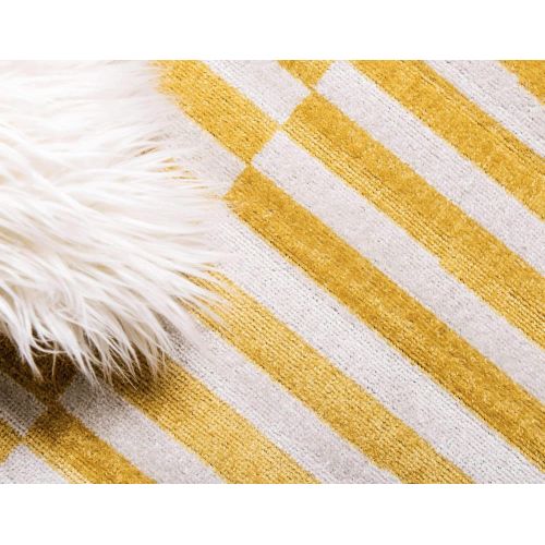  Unique Loom Williamsburg Collection Low Pile Height Casual Striped Yellow Area Rug (9 x 12)