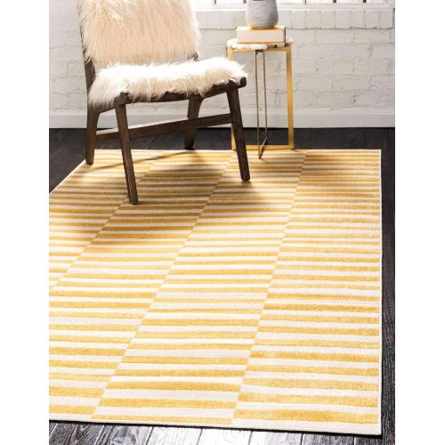  Unique Loom Williamsburg Collection Low Pile Height Casual Striped Yellow Area Rug (9 x 12)