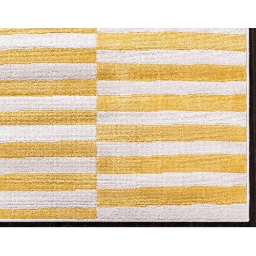  Unique Loom Williamsburg Collection Low Pile Height Casual Striped Yellow Area Rug (9 x 12)