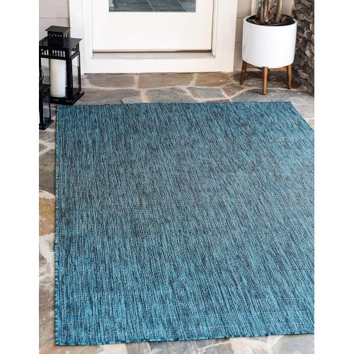  Unique Loom Outdoor Collection Casual Solid Accent Home Decor Teal Area Rug (8 x 11)