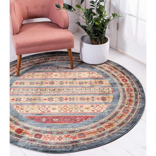  Unique Loom Fars Collection Tribal Modern Casual Blue Area Rug (5 x 8)