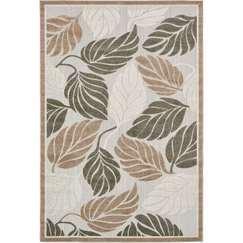  Unique Loom Outdoor Collection Botanical Warm Colors Transitional Beige Area Rug (6 x 9)