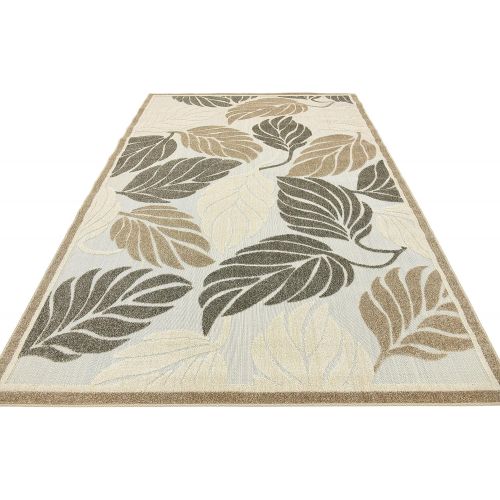  Unique Loom Outdoor Collection Botanical Warm Colors Transitional Beige Area Rug (6 x 9)