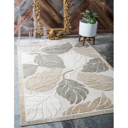  Unique Loom Outdoor Collection Botanical Warm Colors Transitional Beige Area Rug (6 x 9)