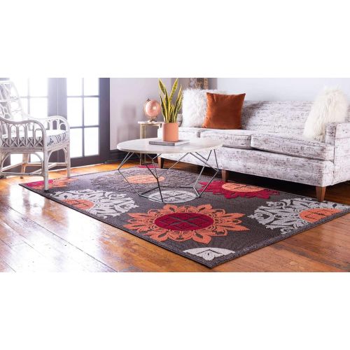  Unique Loom Outdoor Collection Watercolor Abstract Transitional Indoor and Outdoor Multi Round Rug (8 x 8)