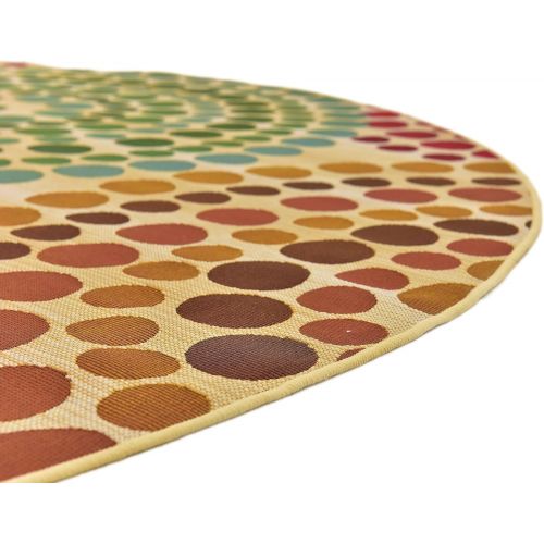  Unique Loom Outdoor Collection Watercolor Abstract Transitional Indoor and Outdoor Multi Round Rug (8 x 8)