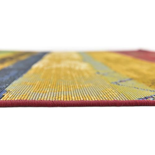  Unique Loom Outdoor Collection Watercolor Abstract Transitional Indoor and Outdoor Multi Round Rug (8 x 8)