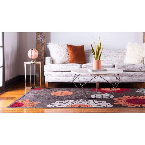  Unique Loom Outdoor Collection Watercolor Abstract Transitional Indoor and Outdoor Multi Round Rug (8 x 8)