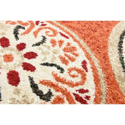  Unique Loom Outdoor Collection Watercolor Abstract Transitional Indoor and Outdoor Multi Round Rug (8 x 8)