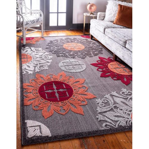  Unique Loom Outdoor Collection Watercolor Abstract Transitional Indoor and Outdoor Multi Round Rug (8 x 8)