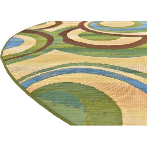  Unique Loom Outdoor Collection Watercolor Abstract Transitional Indoor and Outdoor Multi Round Rug (8 x 8)