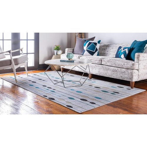  Unique Loom Outdoor Collection Watercolor Abstract Transitional Indoor and Outdoor Multi Round Rug (8 x 8)