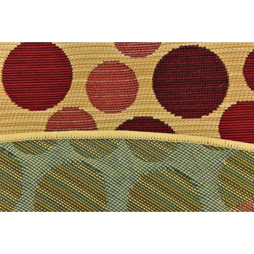  Unique Loom Outdoor Collection Watercolor Abstract Transitional Indoor and Outdoor Multi Round Rug (8 x 8)