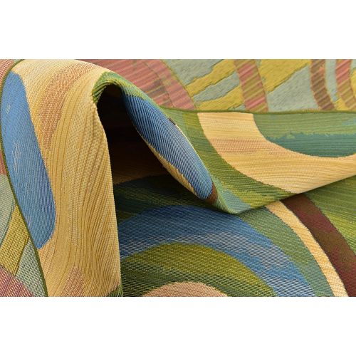  Unique Loom Outdoor Collection Watercolor Abstract Transitional Indoor and Outdoor Multi Round Rug (8 x 8)