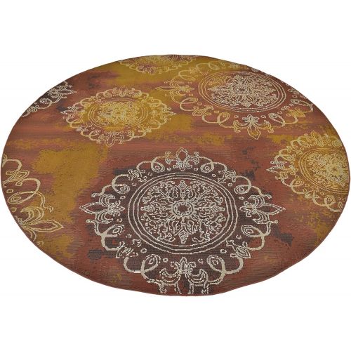  Unique Loom Outdoor Collection Watercolor Abstract Transitional Indoor and Outdoor Multi Round Rug (8 x 8)