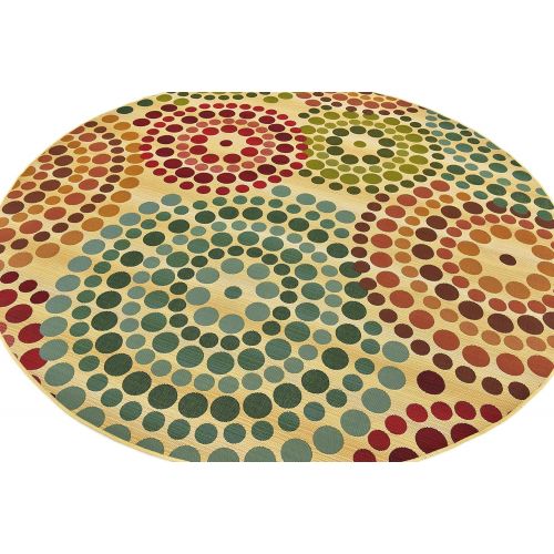  Unique Loom Outdoor Collection Watercolor Abstract Transitional Indoor and Outdoor Multi Round Rug (8 x 8)