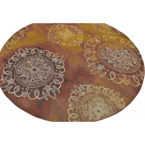  Unique Loom Outdoor Collection Watercolor Abstract Transitional Indoor and Outdoor Multi Round Rug (8 x 8)