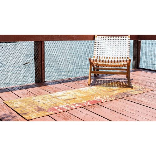  Unique Loom Outdoor Collection Watercolor Abstract Transitional Indoor and Outdoor Multi Round Rug (8 x 8)