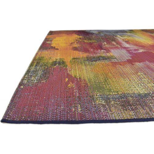  Unique Loom Outdoor Collection Watercolor Abstract Transitional Indoor and Outdoor Multi Round Rug (8 x 8)