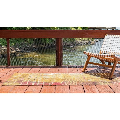  Unique Loom Outdoor Collection Watercolor Abstract Transitional Indoor and Outdoor Multi Round Rug (8 x 8)