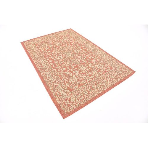  Unique Loom Outdoor Collection Traditional Floral Border Indoor and Outdoor Transitional Terracotta Area Rug (4 x 6)