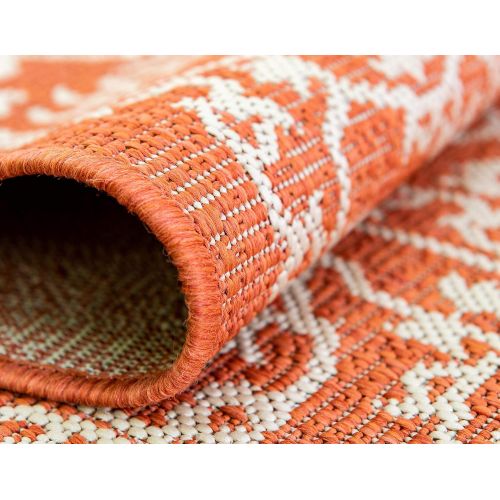  Unique Loom Outdoor Collection Traditional Floral Border Indoor and Outdoor Transitional Terracotta Area Rug (4 x 6)