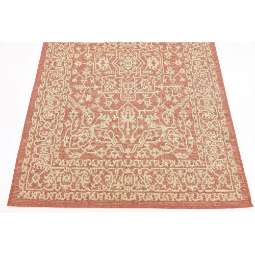  Unique Loom Outdoor Collection Traditional Floral Border Indoor and Outdoor Transitional Terracotta Area Rug (4 x 6)