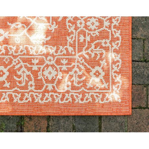  Unique Loom Outdoor Collection Traditional Floral Border Indoor and Outdoor Transitional Terracotta Area Rug (4 x 6)