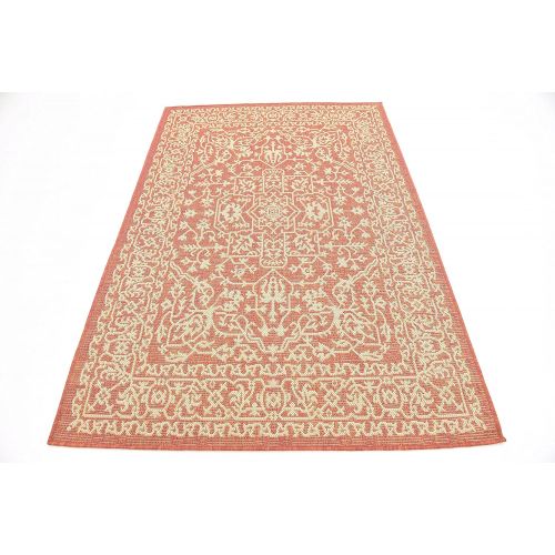  Unique Loom Outdoor Collection Traditional Floral Border Indoor and Outdoor Transitional Terracotta Area Rug (4 x 6)