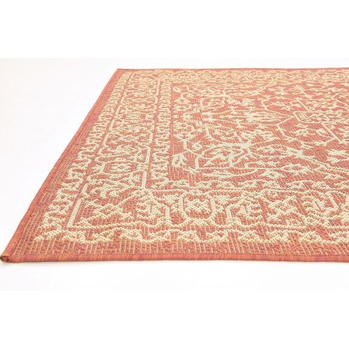  Unique Loom Outdoor Collection Traditional Floral Border Indoor and Outdoor Transitional Terracotta Area Rug (4 x 6)