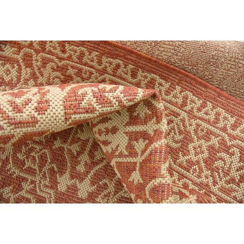  Unique Loom Outdoor Collection Traditional Floral Border Indoor and Outdoor Transitional Terracotta Area Rug (4 x 6)