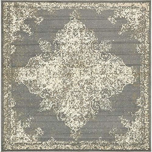  Unique Loom Tuareg Collection Vintage Distressed Traditional Gray Square Rug (8 x 8)