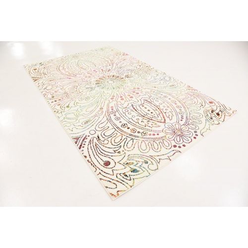  Unique Loom Lyon Collection Modern Abstract Ivory Area Rug (5 x 8)