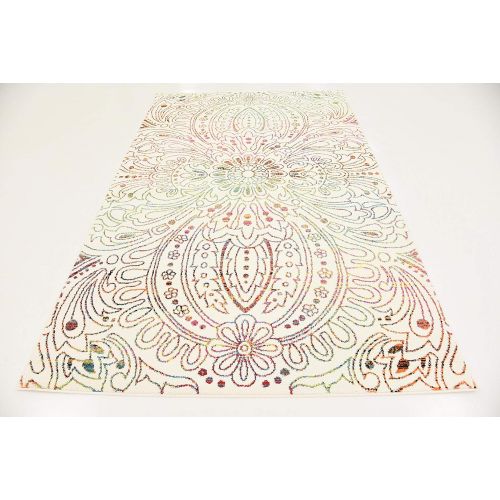  Unique Loom Lyon Collection Modern Abstract Ivory Area Rug (5 x 8)
