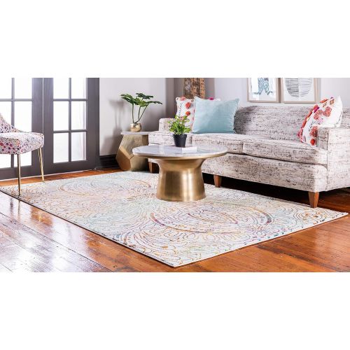  Unique Loom Lyon Collection Modern Abstract Ivory Area Rug (5 x 8)