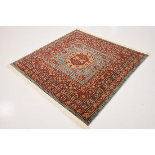  Unique Loom Sahand Collection Traditional Geometric Classic Light Blue Round Rug (6 x 6)