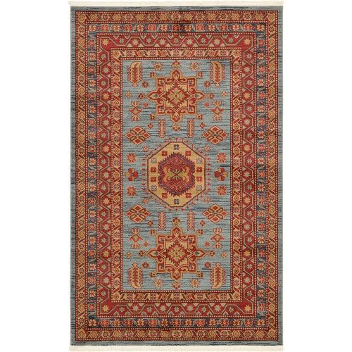  Unique Loom Sahand Collection Traditional Geometric Classic Light Blue Round Rug (6 x 6)
