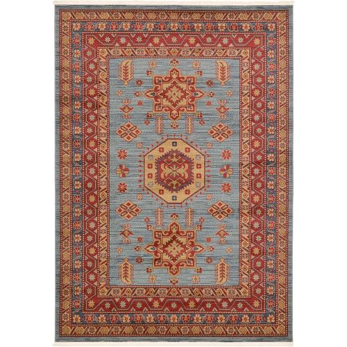  Unique Loom Sahand Collection Traditional Geometric Classic Light Blue Round Rug (6 x 6)