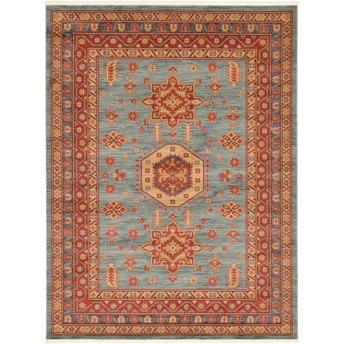  Unique Loom Sahand Collection Traditional Geometric Classic Light Blue Round Rug (6 x 6)