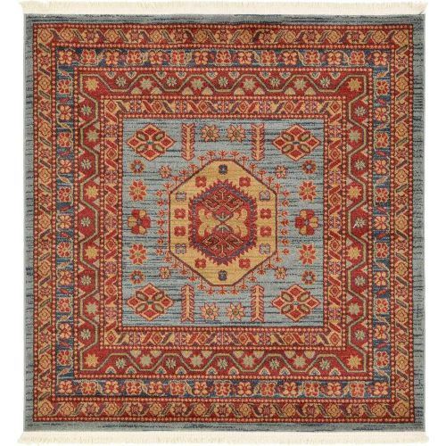  Unique Loom Sahand Collection Traditional Geometric Classic Light Blue Round Rug (6 x 6)