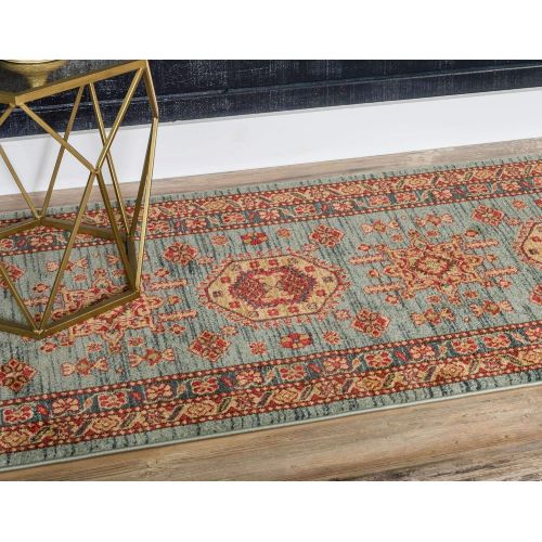  Unique Loom Sahand Collection Traditional Geometric Classic Light Blue Round Rug (6 x 6)