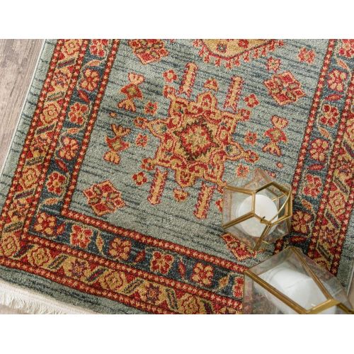  Unique Loom Sahand Collection Traditional Geometric Classic Light Blue Round Rug (6 x 6)