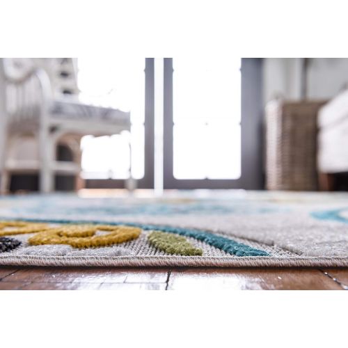  Unique Loom Outdoor Collection Modern Distressed Transitional Ivory Runner Rug (2 x 6)