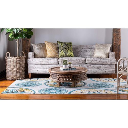  Unique Loom Outdoor Collection Modern Distressed Transitional Ivory Runner Rug (2 x 6)