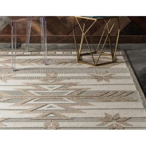  Unique Loom Outdoor Collection Modern Distressed Transitional Ivory Runner Rug (2 x 6)